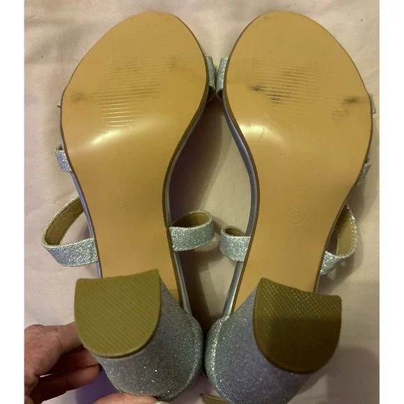 NEW Didifu Women's Silver Glitter Strappy Open Toe Chunky Heels, Size 9 - Picture 9 of 11